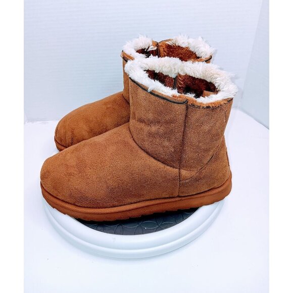 Cozy Mudd Womens Size 11 Brown Faux Suede & Sherpa Lined Ankle Boot Slippers - Picture 7 of 7